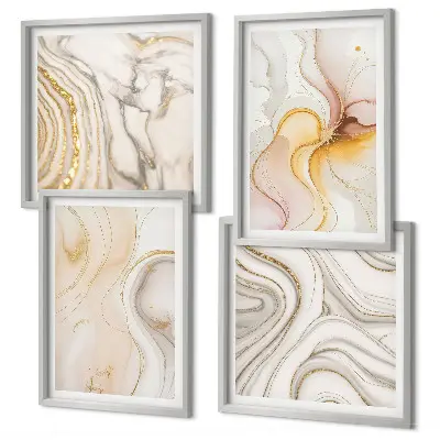 Mur de tableaux motifs abstraits aux tons chauds