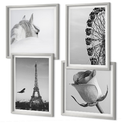 Polyptyque z cadres Rose tour eiffel cheval grande roue noir et blanc