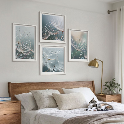 Mur de tableaux Gouttes d'eau sur les pousses de pissenlit