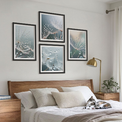 Mur de tableaux Gouttes d'eau sur les pousses de pissenlit