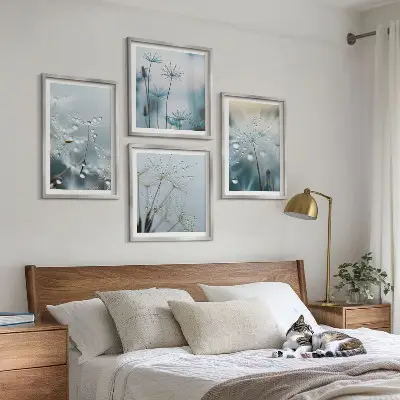 Rosée sur les pissenlits polyptyque composé de z cadres