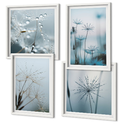 Ensemble de 4 tableaux Gouttes d'eau de pissenlit
