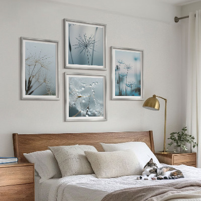 Ensemble de 4 tableaux Gouttes d'eau de pissenlit