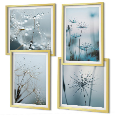 Ensemble de 4 tableaux Gouttes d'eau de pissenlit