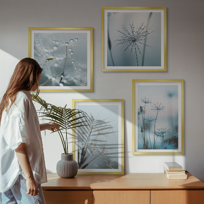 Ensemble de 4 tableaux Gouttes d'eau de pissenlit