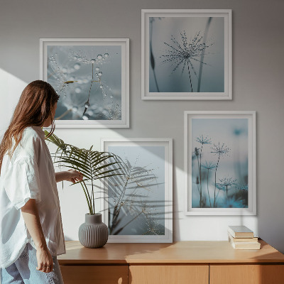 Ensemble de 4 tableaux Gouttes d'eau de pissenlit