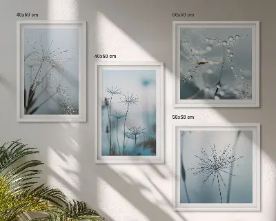 Ensemble de 4 tableaux gouttes d'eau sur fleurs de pissenlit