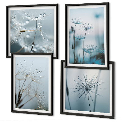 Ensemble de 4 tableaux Gouttes d'eau de pissenlit