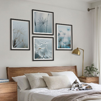 Ensemble de 4 tableaux Gouttes d'eau de pissenlit