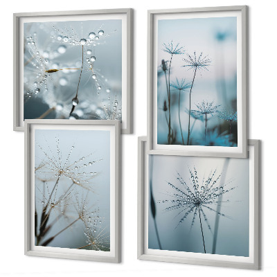 Ensemble de 4 tableaux Gouttes d'eau de pissenlit