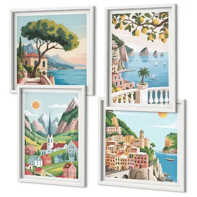 Mur de tableaux paysages marins et agrumes