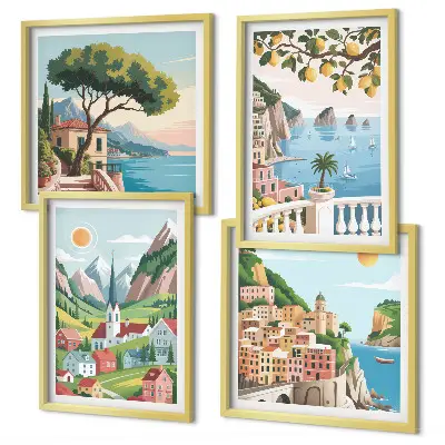 Mur de tableaux paysages marins et agrumes