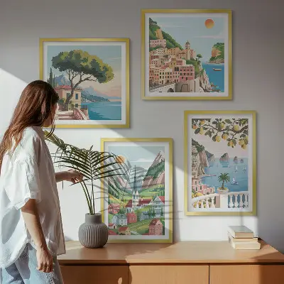 Mur de tableaux paysages marins et agrumes
