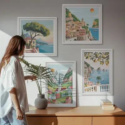 Mur de tableaux paysages marins et agrumes