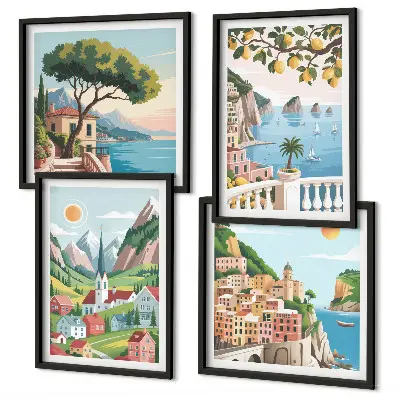 Mur de tableaux paysages marins et agrumes