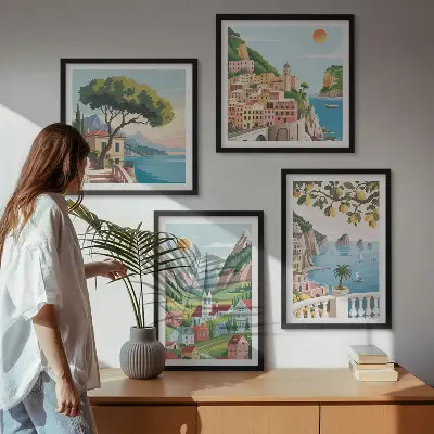 Mur de tableaux paysages marins et agrumes