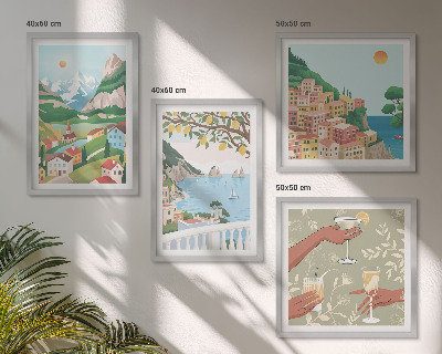 Polyptyque z cadres Maisons de bord de mer aux teintes pastel