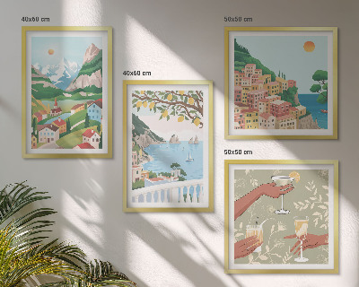 Polyptyque z cadres Maisons de bord de mer aux teintes pastel