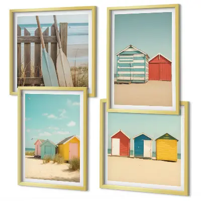 Mur de tableaux maisons colorées à la plage sous le soleil