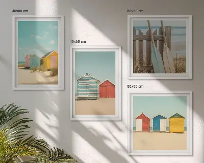 Mur de tableaux maisons colorées à la plage sous le soleil