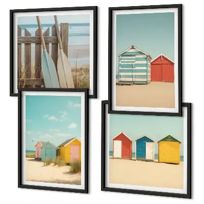 Mur de tableaux maisons colorées à la plage sous le soleil