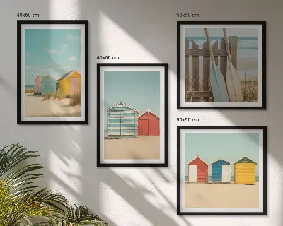 Mur de tableaux maisons colorées à la plage sous le soleil