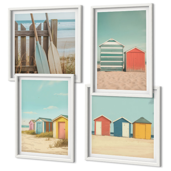 Polyptyque z cadres Maisons de plage colorées