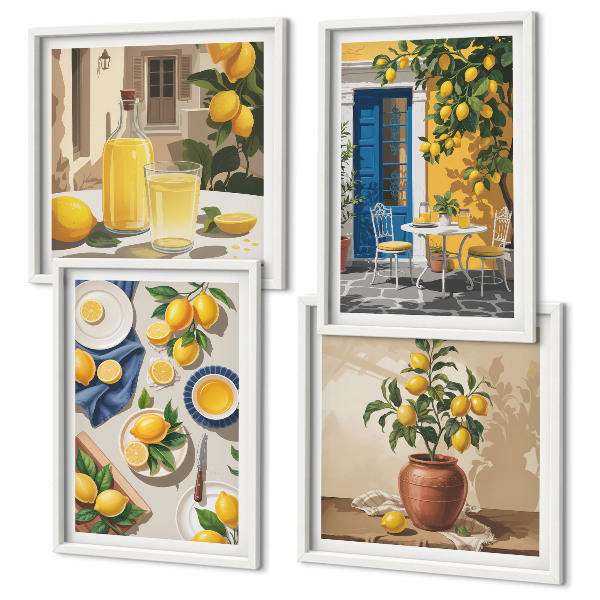 Ensemble de 4 tableaux Jardin de citronniers avec boissons