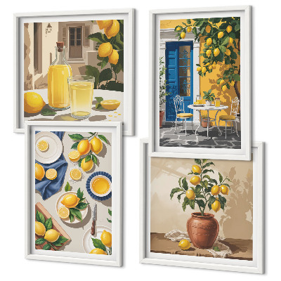 Ensemble de 4 tableaux Jardin de citronniers avec boissons