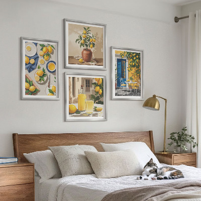Ensemble de 4 tableaux Jardin de citronniers avec boissons