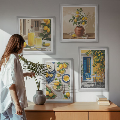 Ensemble de 4 tableaux Jardin de citronniers avec boissons