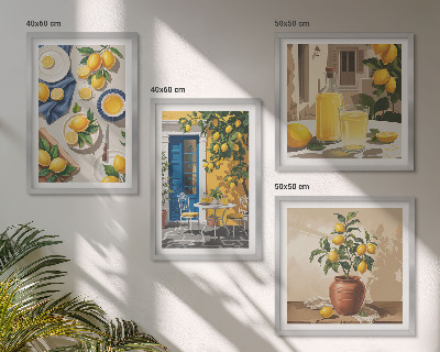 Ensemble de 4 tableaux Jardin de citronniers avec boissons