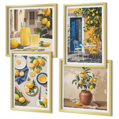 Ensemble de 4 tableaux Jardin de citronniers avec boissons