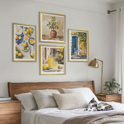 Ensemble de 4 tableaux Jardin de citronniers avec boissons