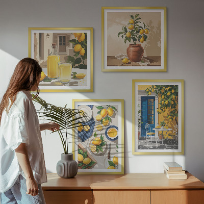 Ensemble de 4 tableaux Jardin de citronniers avec boissons