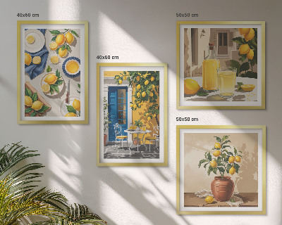 Ensemble de 4 tableaux Jardin de citronniers avec boissons