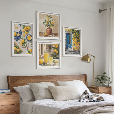 Ensemble de 4 tableaux Jardin de citronniers avec boissons