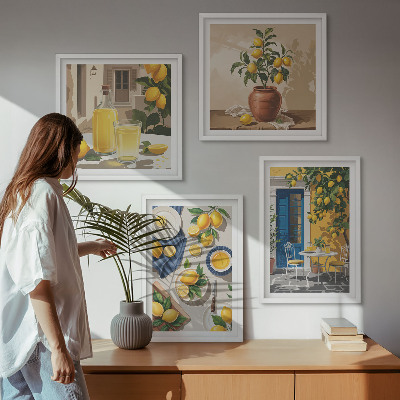 Ensemble de 4 tableaux Jardin de citronniers avec boissons