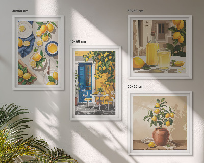 Ensemble de 4 tableaux Jardin de citronniers avec boissons