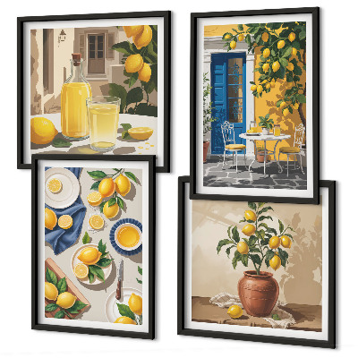 Ensemble de 4 tableaux Jardin de citronniers avec boissons