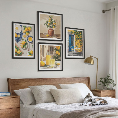 Ensemble de 4 tableaux Jardin de citronniers avec boissons