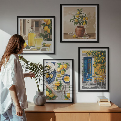 Ensemble de 4 tableaux Jardin de citronniers avec boissons