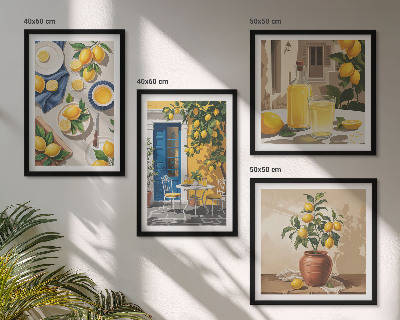 Ensemble de 4 tableaux Jardin de citronniers avec boissons
