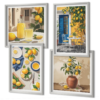 Ensemble de 4 tableaux Jardin de citronniers avec boissons