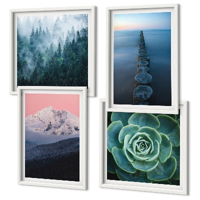 Polyptyque z cadres Montagnes ciel rose eau succulente