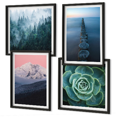 Polyptyque z cadres Montagnes ciel rose eau succulente