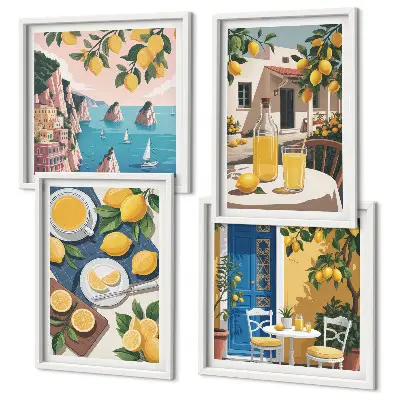 Limonade au soleil sur la terrasse ensemble de 4 tableaux