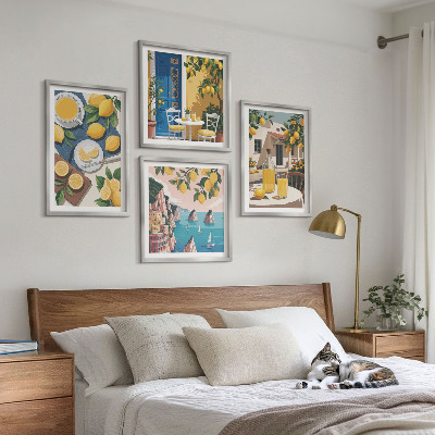 Ensemble de 4 tableaux Limonade au soleil sur la terrasse