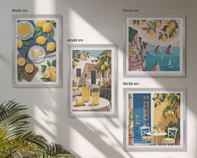 Ensemble de 4 tableaux Limonade au soleil sur la terrasse