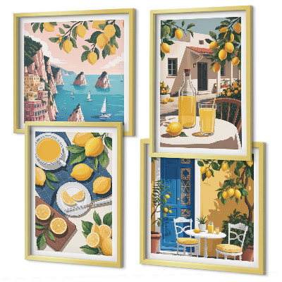 Ensemble de 4 tableaux Limonade au soleil sur la terrasse
